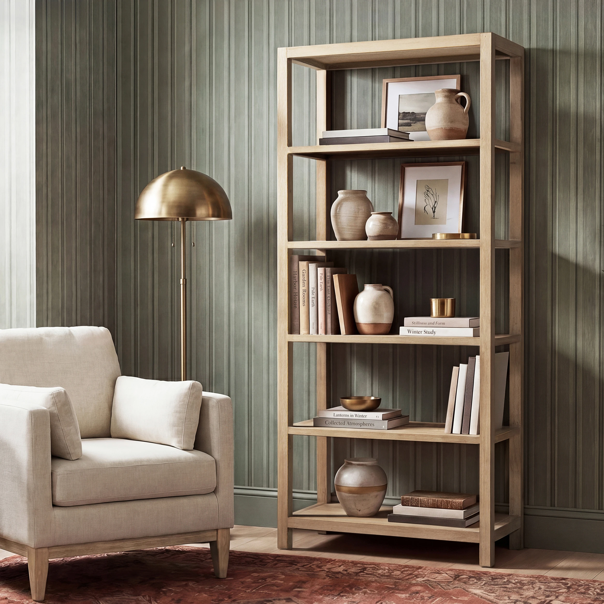 Ellis Reclaimed Pine Wood 5-Shelf Open Frame Bookcase, Light Natural Cerused