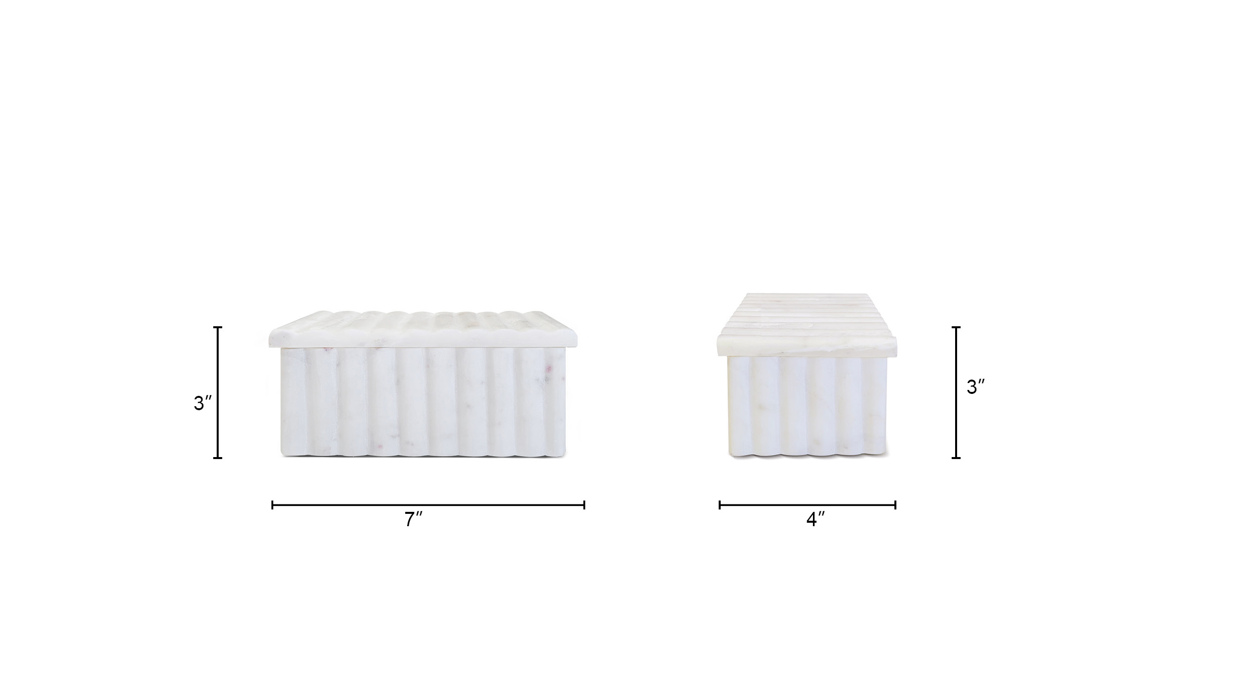 Chandra Fluted White Marble Decorative Box with Lid, White Marble