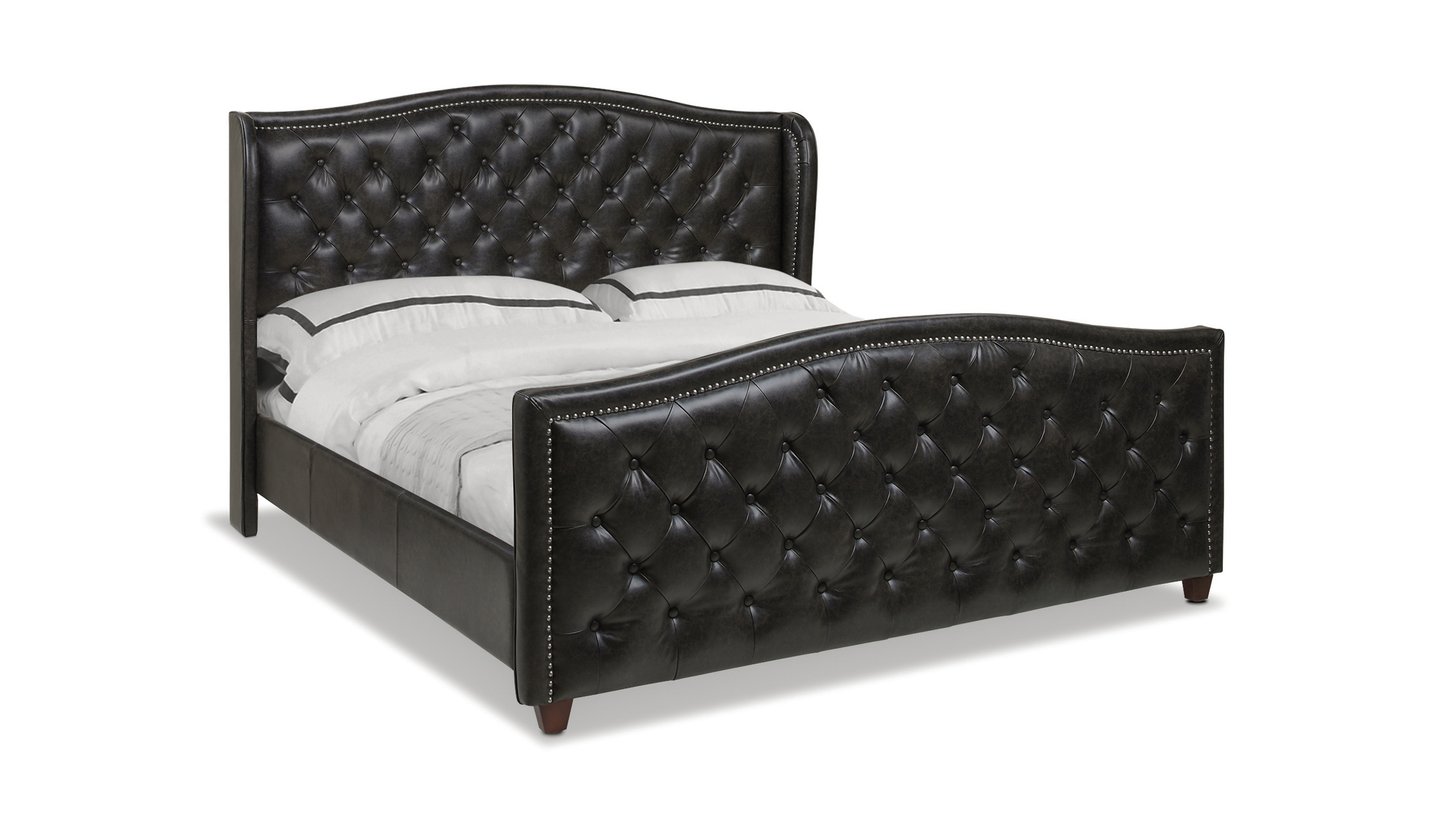 Marcella Upholstered Shelter Headboard Bed Set, King, Vintage Black Brown