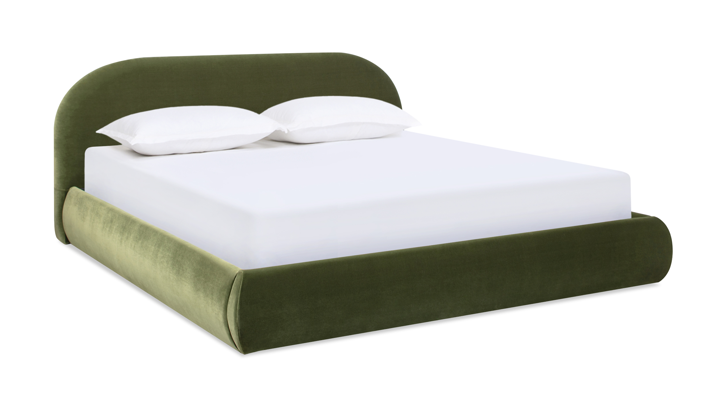 Archie Puffy Grounded Upholstered Platform Bed, King, Olive Green