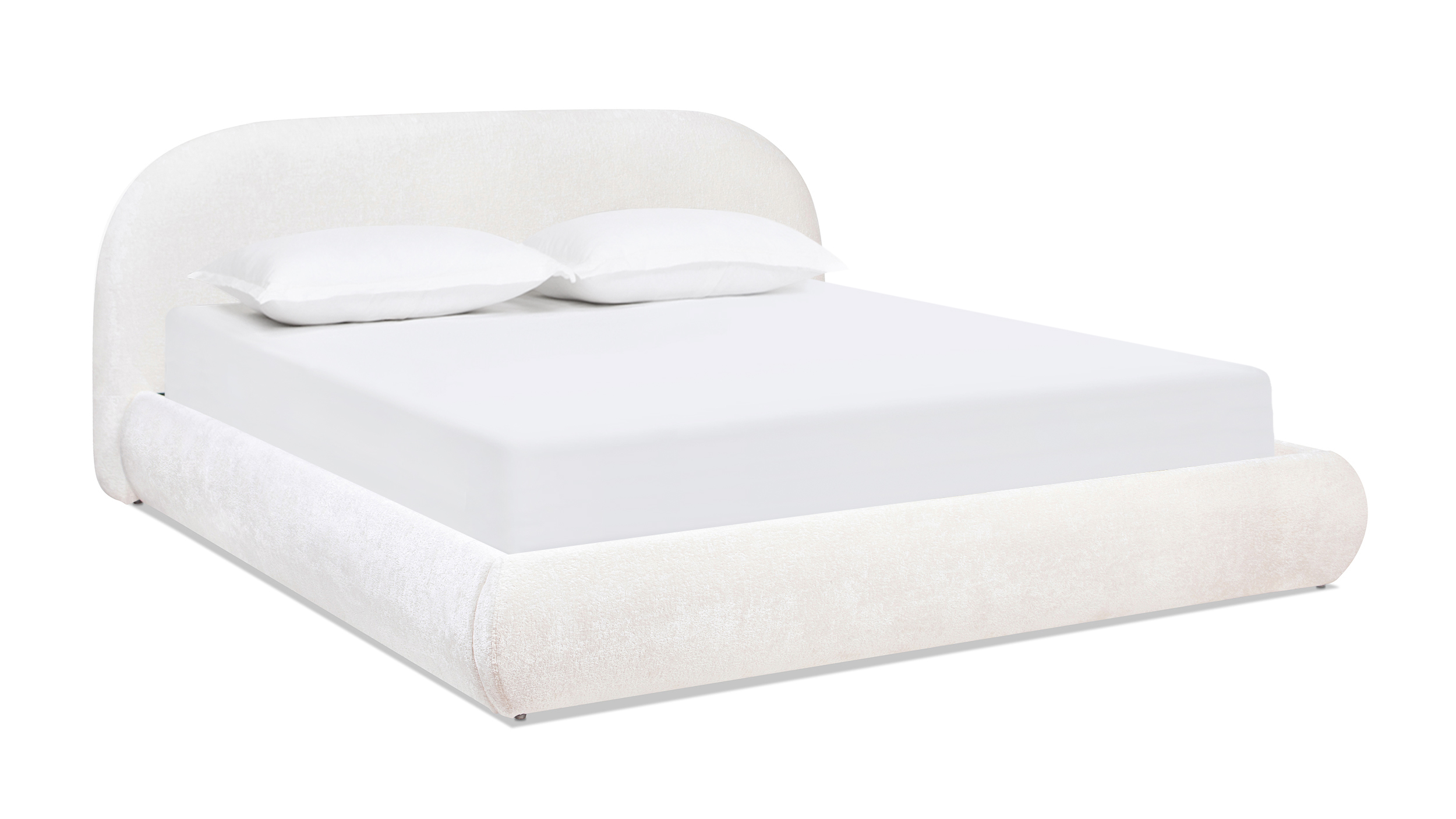 Archie Puffy Grounded Upholstered Platform Bed, King, Almond White