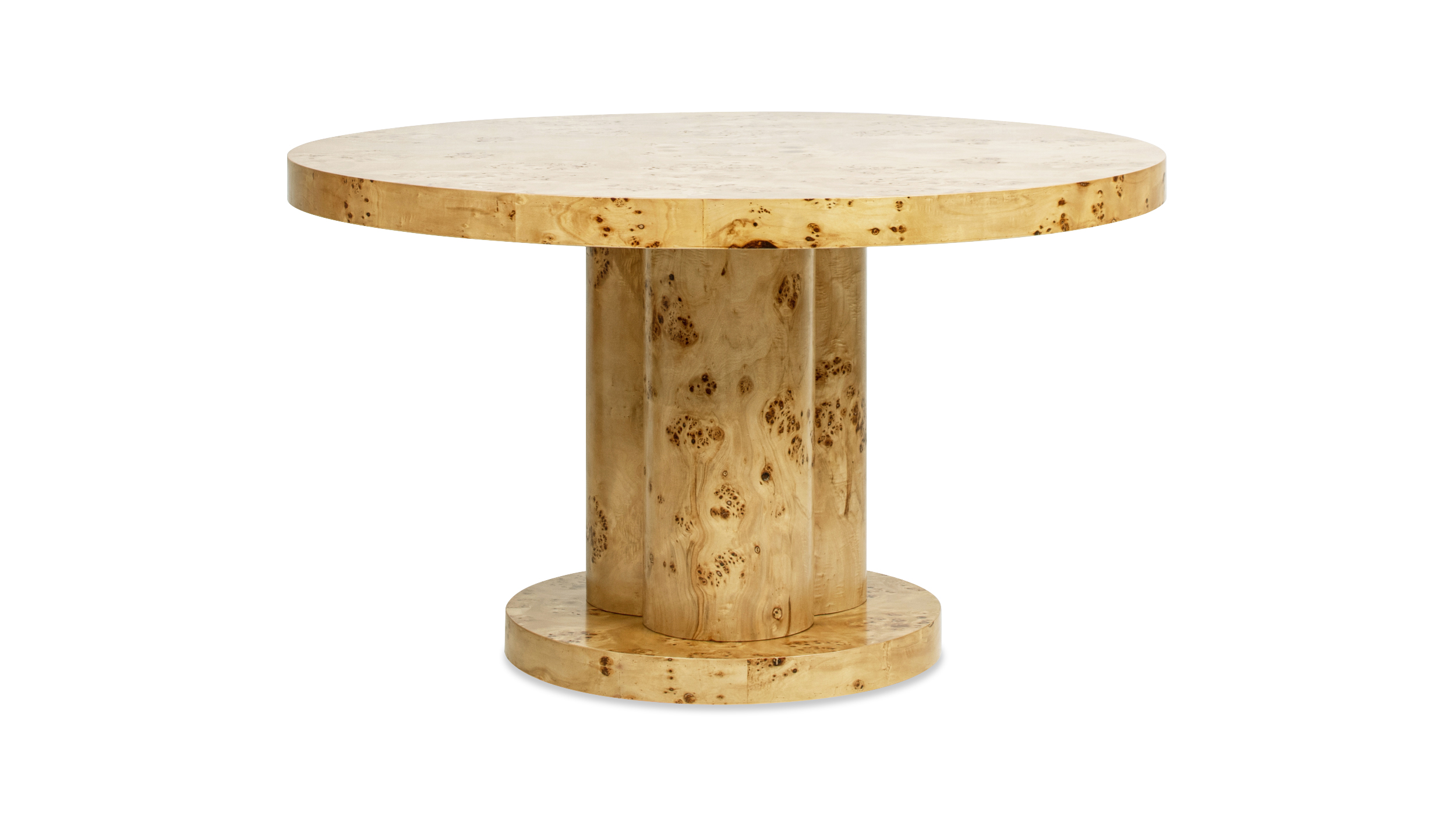 Nebula 51" 5-6 Seater Round Burl Wood Pillar Dining Table, Warm Natural ...