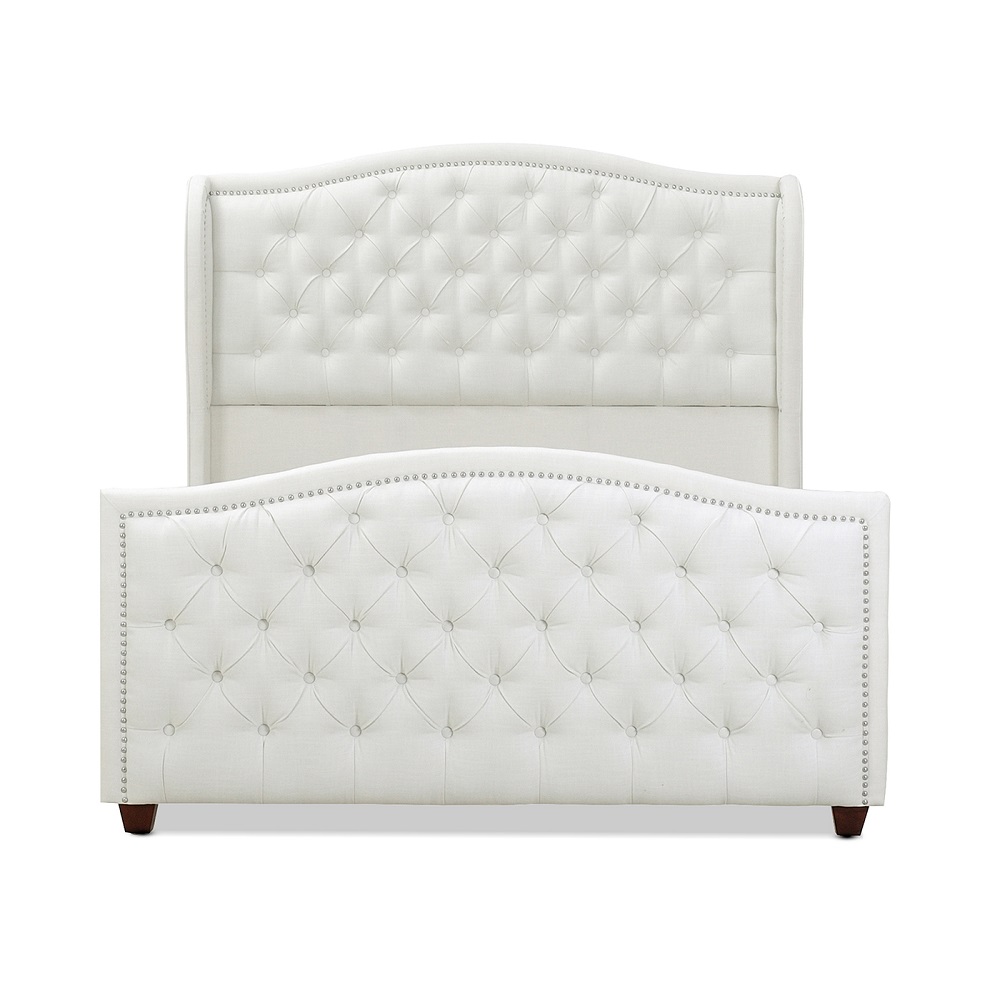 Marcella Upholstered Shelter Headboard Bed Set, Queen, Antique White