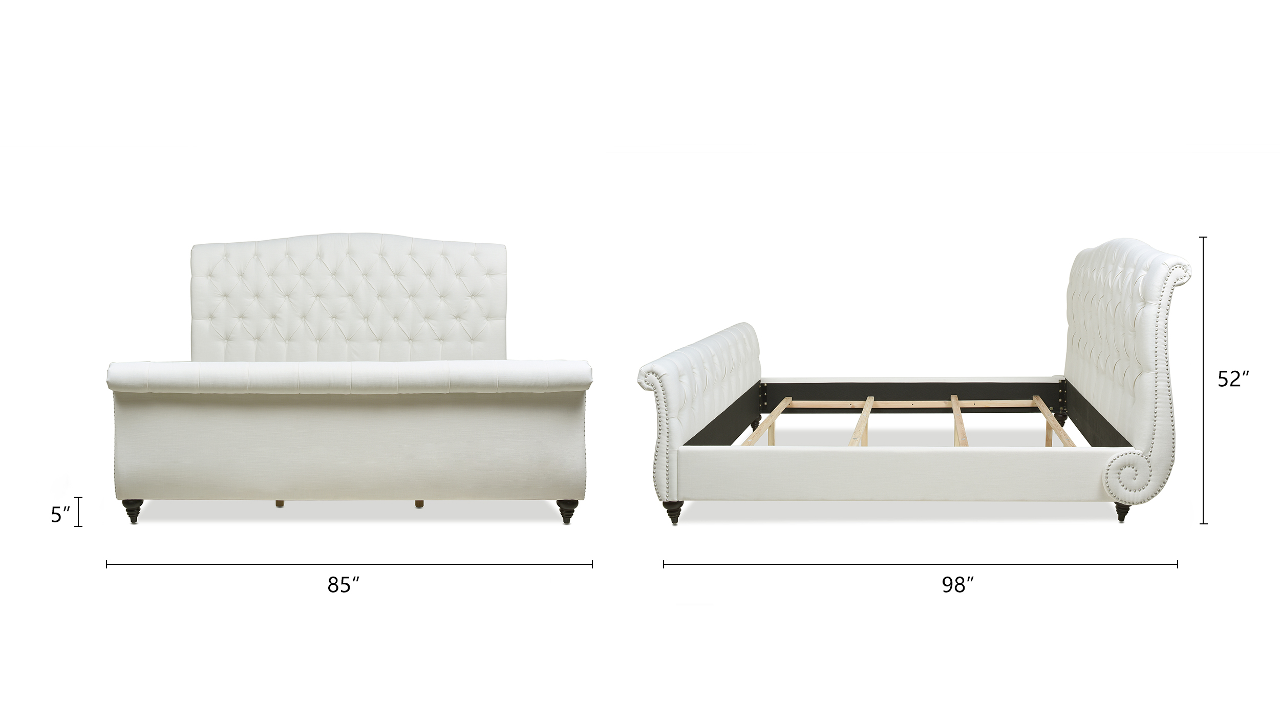 Nautlius King Bed Frame with Headboard & Footboard, Antique White