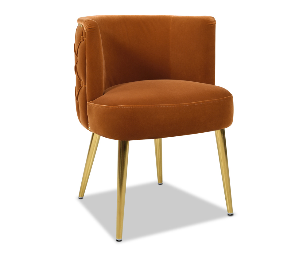 Misty MidCentury Glam Barrel Upholstered Dining Arm Chair, Burnt