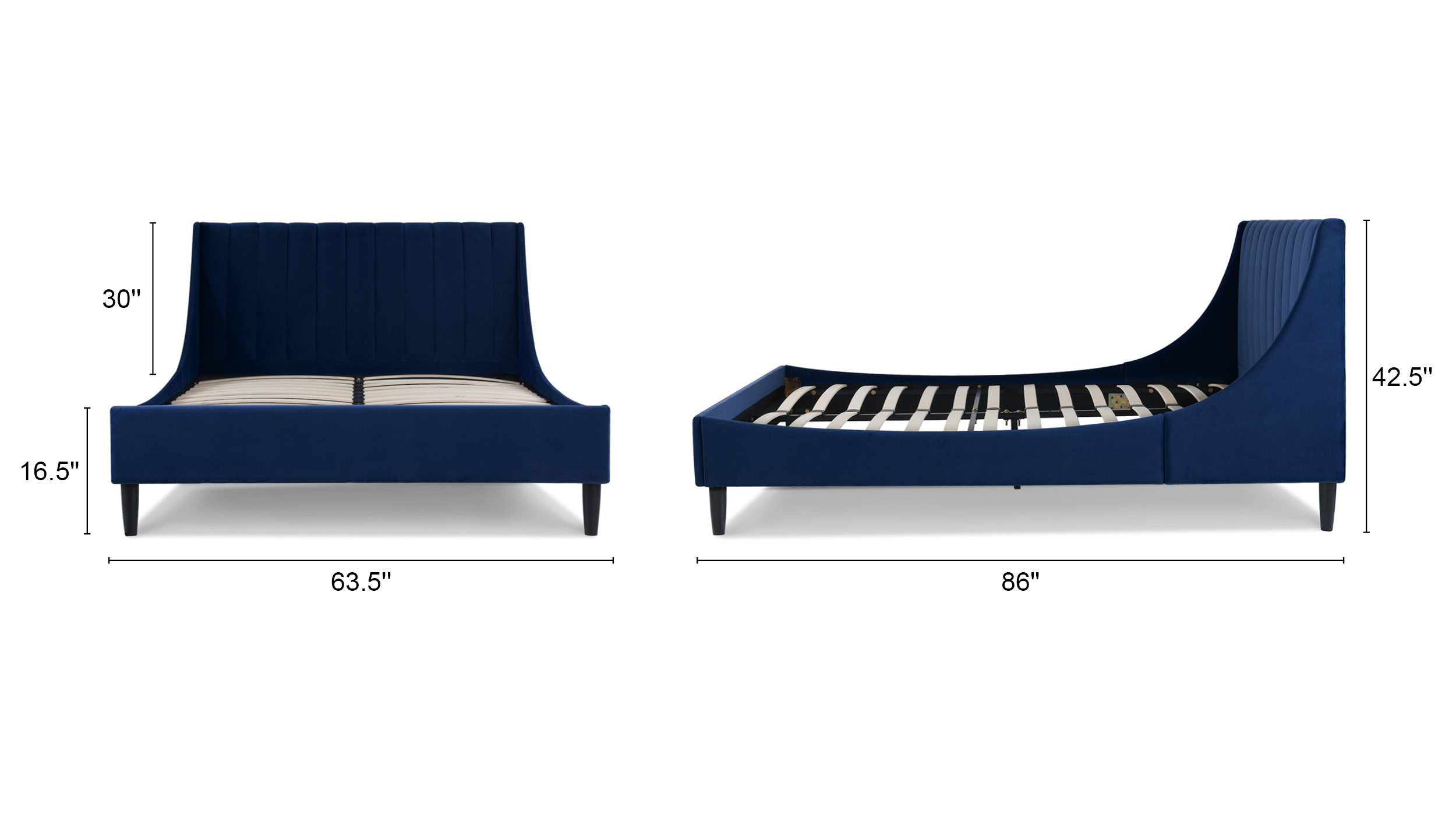 Aspen Upholstered Platform Bed, Queen, Navy Blue