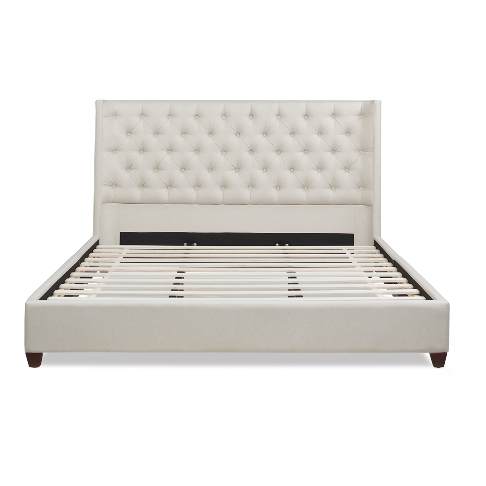 Upholstered Shelter King Platform Bed, Light Beige Linen