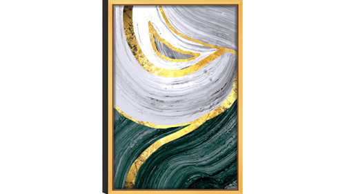 Abstract White Flow Acrylic Glass Art, Gold Frame Wall Art, 24” x