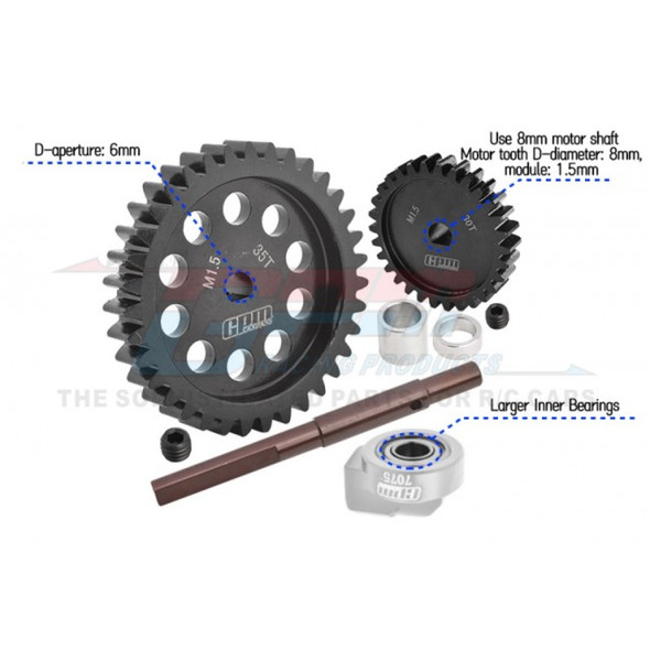 30/35T Spur/Pinion Gear Set MOD 1.5 - 8mm D-Bore (w/ Bearings & Input Shaft)