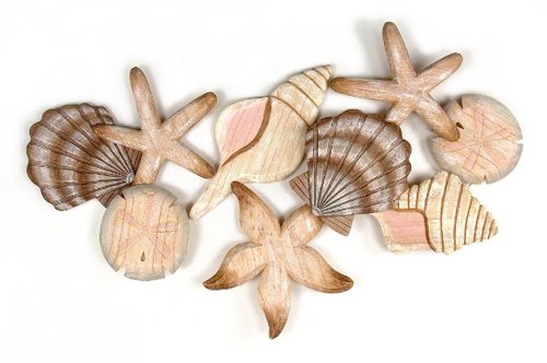 Shell Cluster Handcarved Wood Wall Art CW047 Shell Cluster Handcarved Wood Wall Art CW047