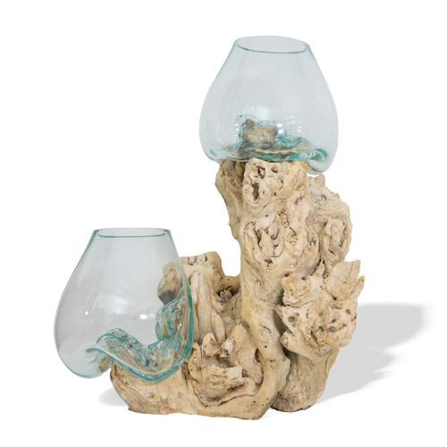Double Vase Large Root Bleached Wood - G132B Double Vase Large Root Bleached Wood - G132B