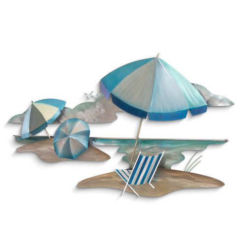 Beach Umbrella and Chairs Metal Wall Art CO175