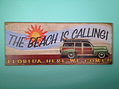 Vintage 50's Woody Sign - The Beach is Calling!