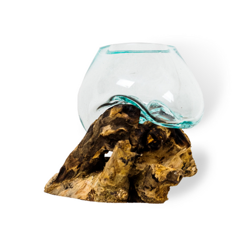 Blown Glass Bowl on Natural Wood Base Sm. G147 Blown Glass Bowl on Natural Wood Base Sm. G147