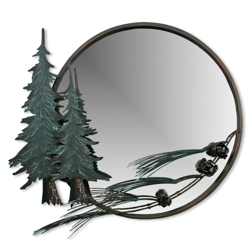 Pine Trees Metal Wall Art with Mirror Round CA604