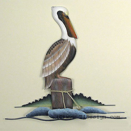 Resting Pelican Metal and Wood Wall Art