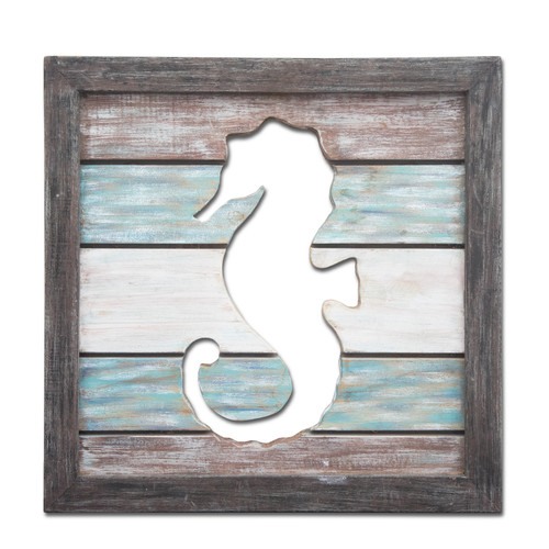 Seahorse Cutout Slatwood Panel Framed C668 Seahorse Cutout Slatwood Panel Framed C668