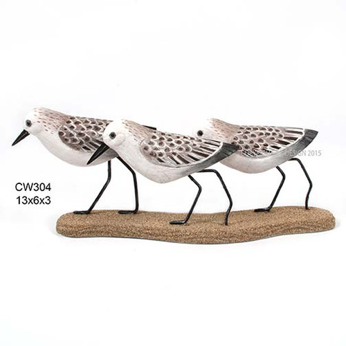 Sanderlings Running Beachside Wood Carving