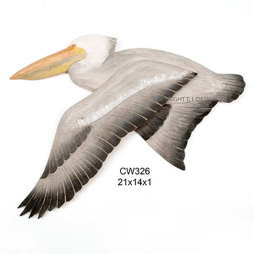 White Pelican Flying Wooden Wall Art