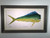 Giant painting of Bull  Dolphin ( Mahi Mahi )with large driftwood frame and fabric mating.  Size includes frame, 50" x 30".  Made in USA.  Limited Edition.