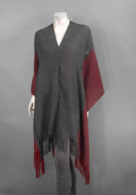 Shupaca Baby Alpaca Shawl - rustic woven - sangria/smoke