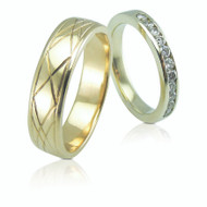 Diamond and engraved gold wedding bands