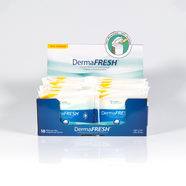 DermaFresh - Présentoir de lingettes de bain et nettoyantes jetables