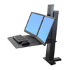 WorkFit-SR, Dual Monitor, Standing Desk Workstation Sit-Stand Desk Attachment - Rear Clamp, =<24"