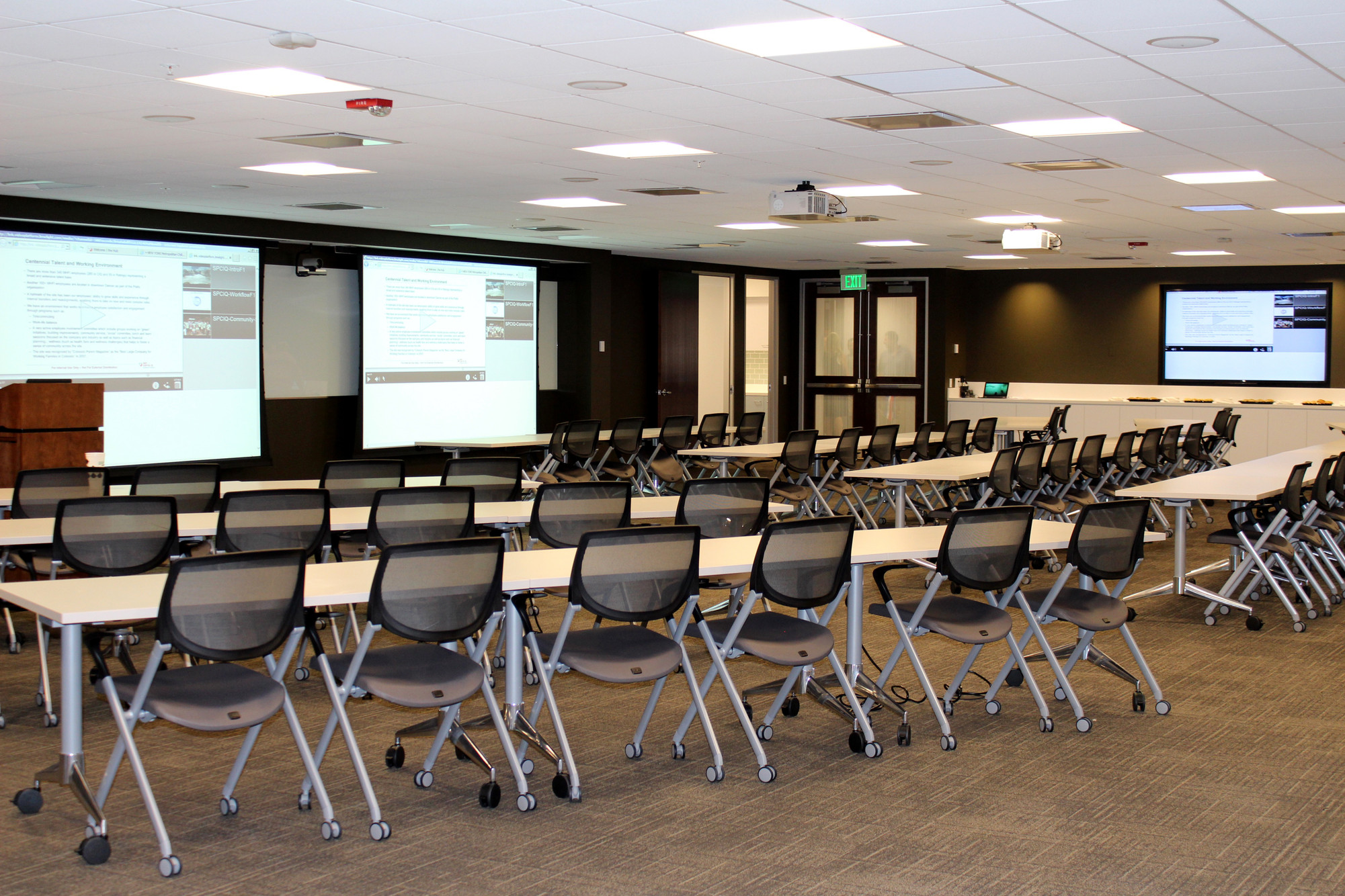 Large training room with dual projectors and large format display