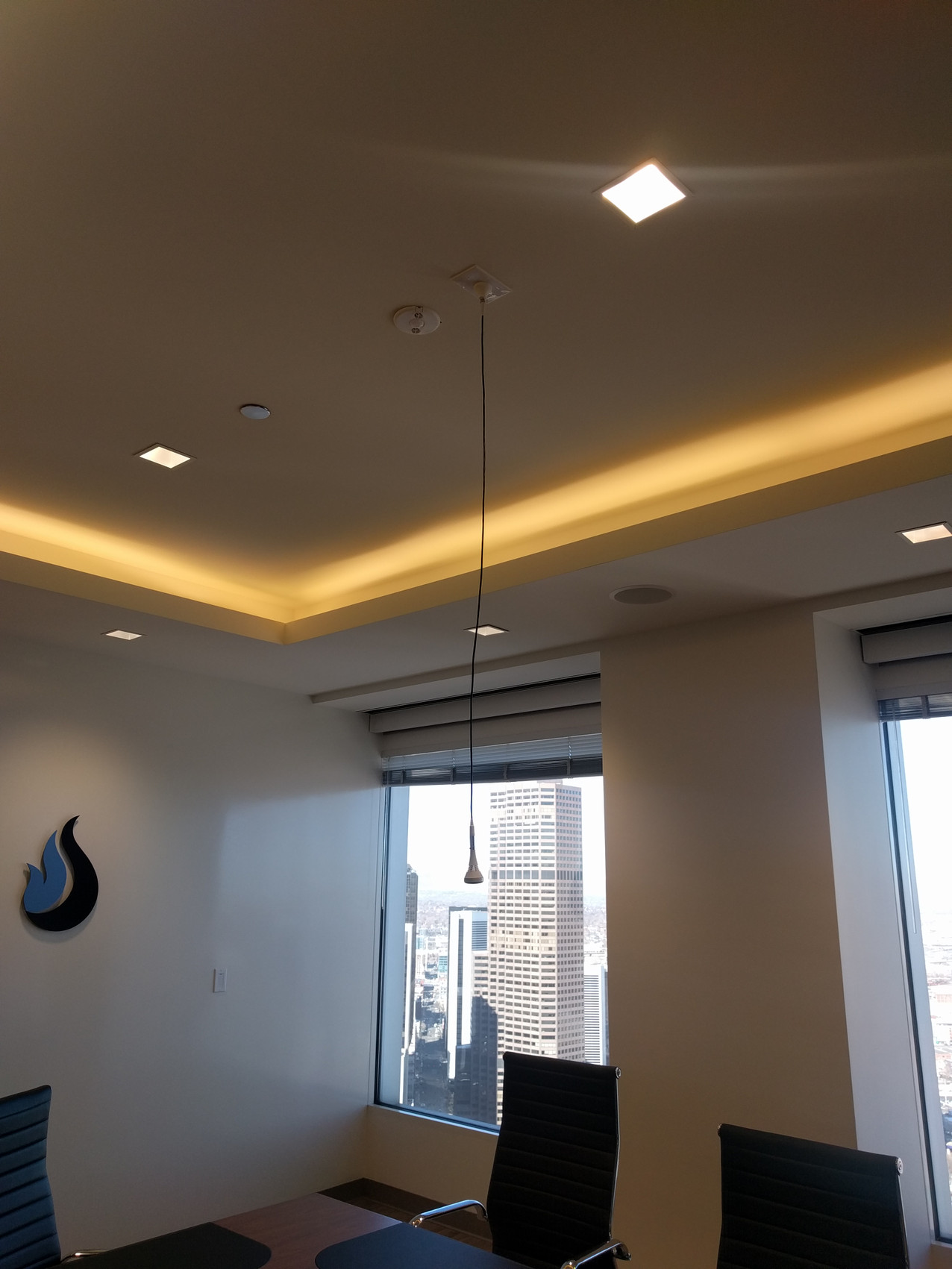 Ceiling microphone in real estate investment company conference room