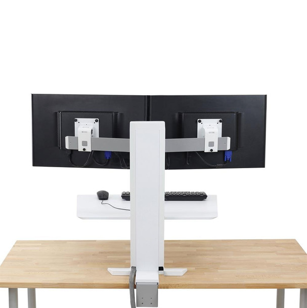 WorkFit-SR, Dual Monitor, Standing Desk Workstation Sit-Stand Desk Attachment - Rear Clamp, =<24"