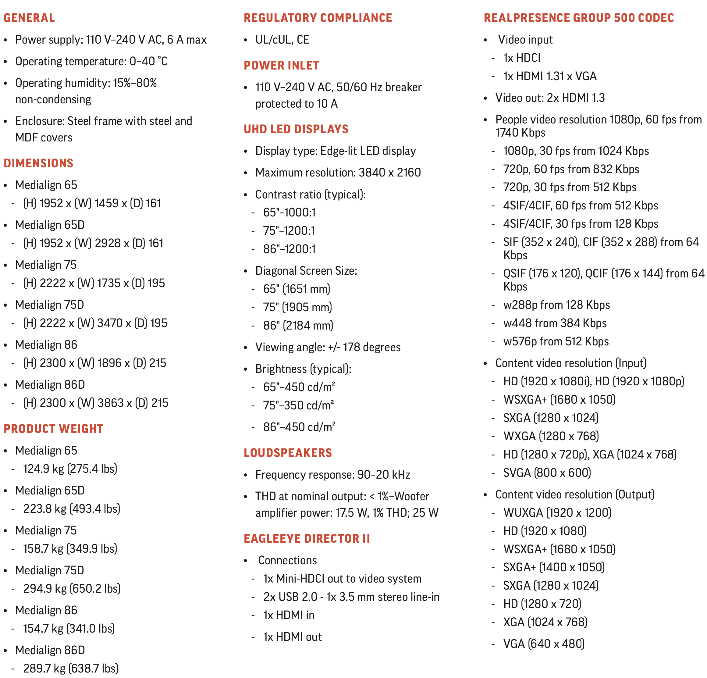 Poly Medialign Specifications