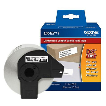 Brother 1.1 in x 50 ft (29 mm x 15.2 m) Black on White Continuous Length Film Tape, DK2211 Brother 1.1 in x 50 ft (29 mm x 15.2 m) Black on White Continuous Length Film Tape, DK2211