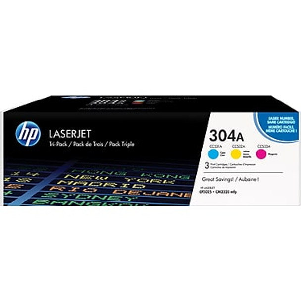 HP 304A (CF340A) Cyan, Magenta & Yellow Original LaserJet Toner Cartridges, 3/Pack (CF340A)