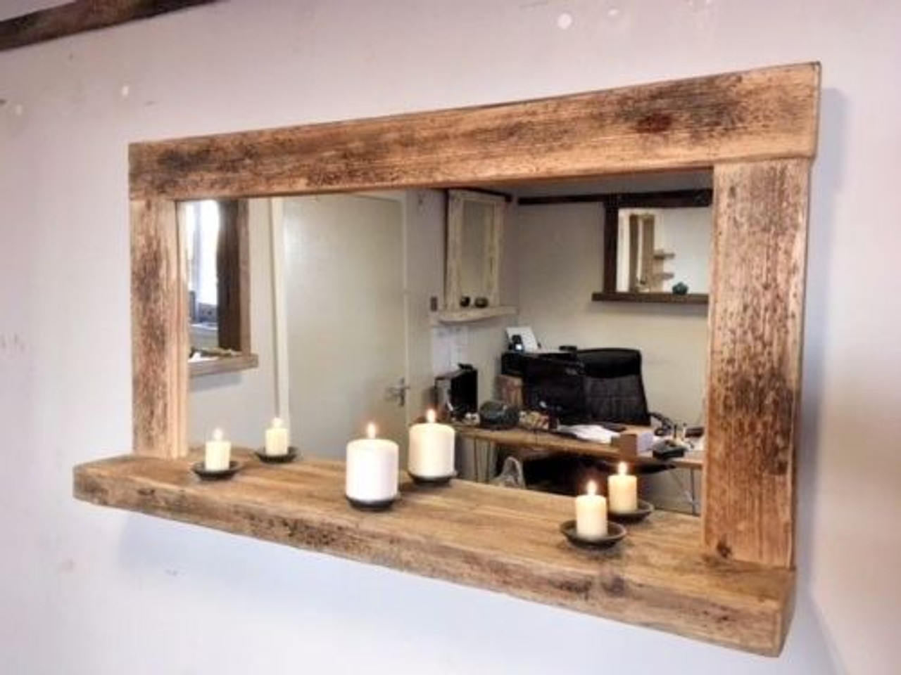 Rustic Beach Driftwood Mirror With Shelf