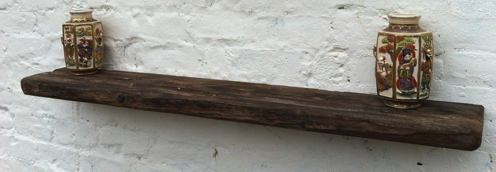 Distressed rustic driftwood reclaimed floating wall alcove shelf in
