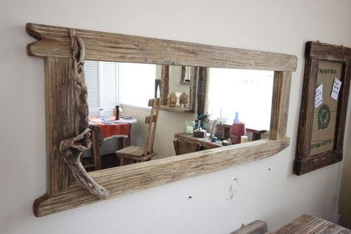 Large Distressed Wooden Framed Mirror