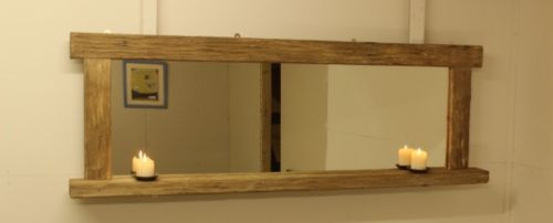 Very Large Rustic Distressed Driftwood Wood mirror with shelf