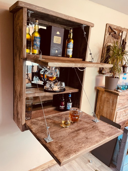 Mirrored Driftwood Wall Bar Whiskey Cabinet