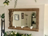 Driftwood Mirror with Candle shelf and rustic decorated frame