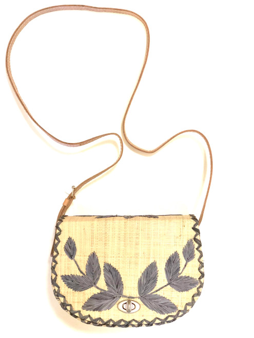 Shebobo 70's Embroidered Vines Straw Crossbody Bag - Grey