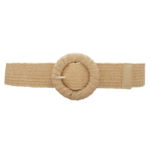 Straw Wrapped Circle Elastic Straw Belt - Tan