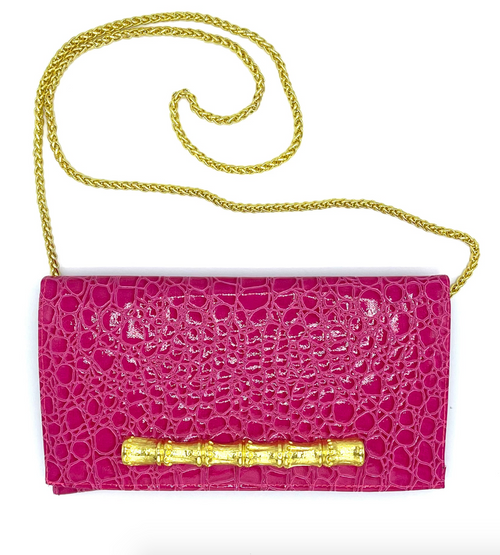 Garland Bags Pink Croc Crossbody with Bamboo Stick