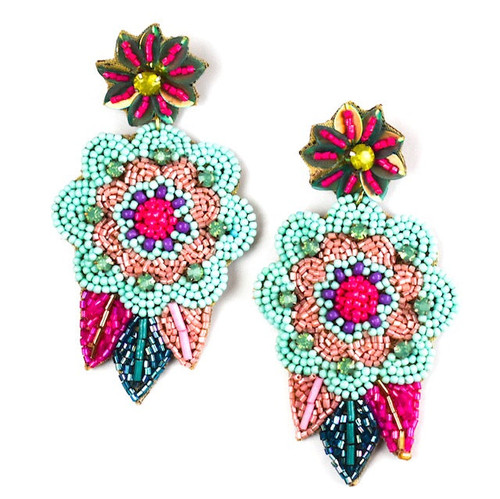 Multi Beaded Flower Earrings