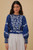 Farm Rio Navy Blue With White Embroidered Long Sleeve Blouse