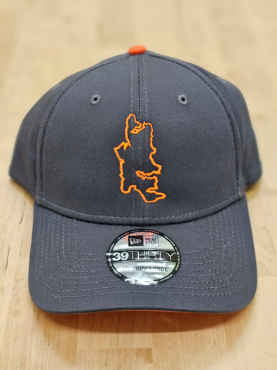 Grey hat with under brim and top in orange