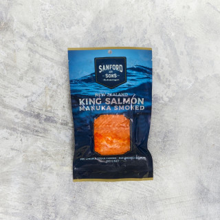 Sanford and Sons large packet 180g hot smoked manuka salmon natural flavour.