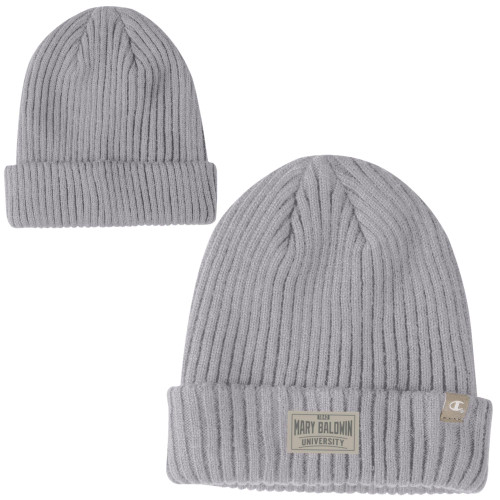 Thick Knit Rib Beanie with Cuff in Oxford Heather