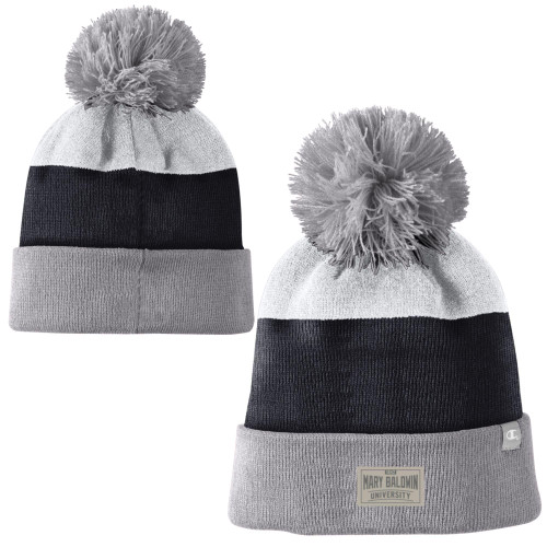 3 Color Stripe Beanie with Pom − Black 3 Color Stripe Beanie with Pom − Black