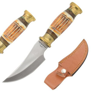 Old Ram Handmade Fixed Blade Hunting Knife Burn Bone Handle